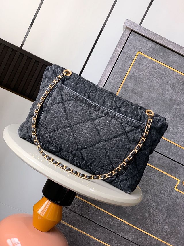 CC original denim large flap bag AS5011 black