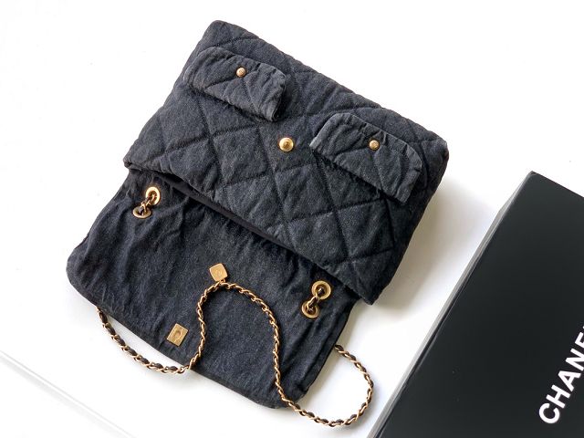 CC original denim large flap bag AS5011 black