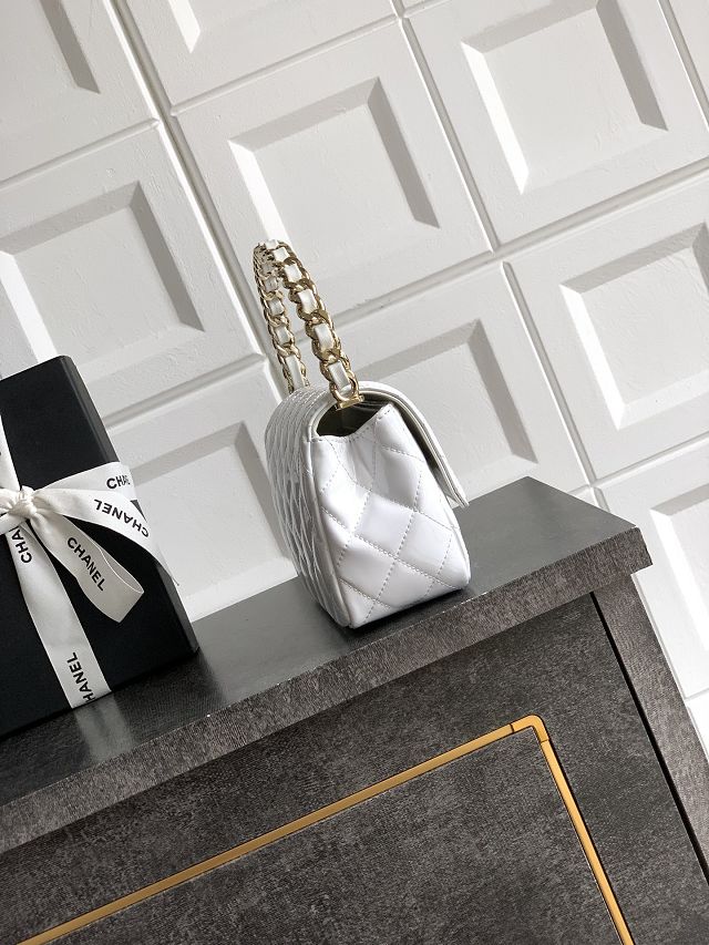 CC original patent calfskin top handle clutch AP3240 white