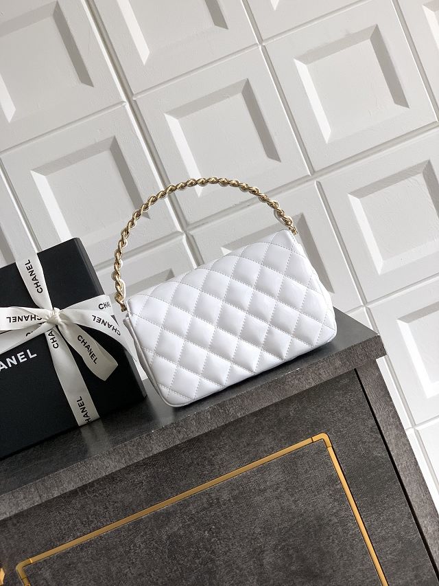 CC original patent calfskin top handle clutch AP3240 white