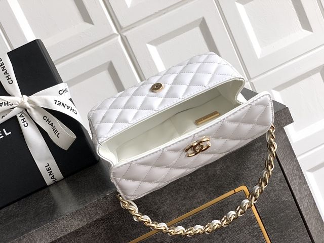 CC original patent calfskin top handle clutch AP3240 white