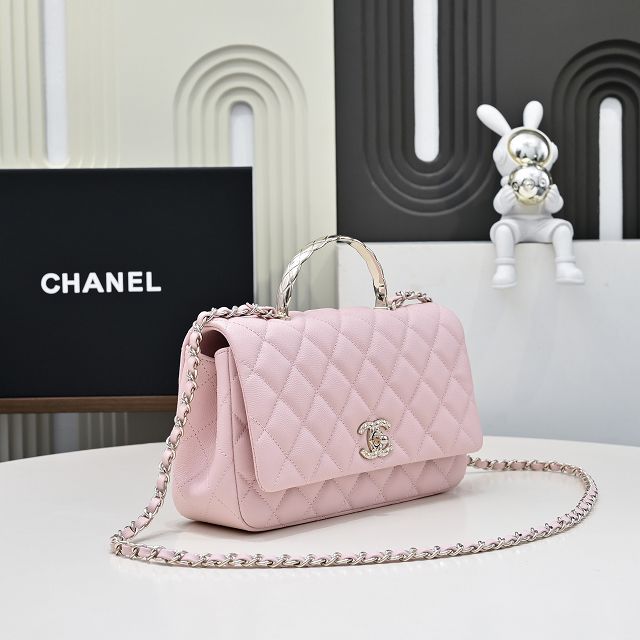 CC original grained calfskin top handle flap bag AS5554 pink