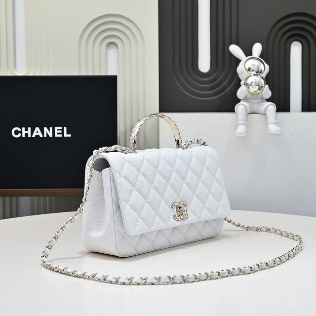CC original grained calfskin top handle flap bag AS5554 white