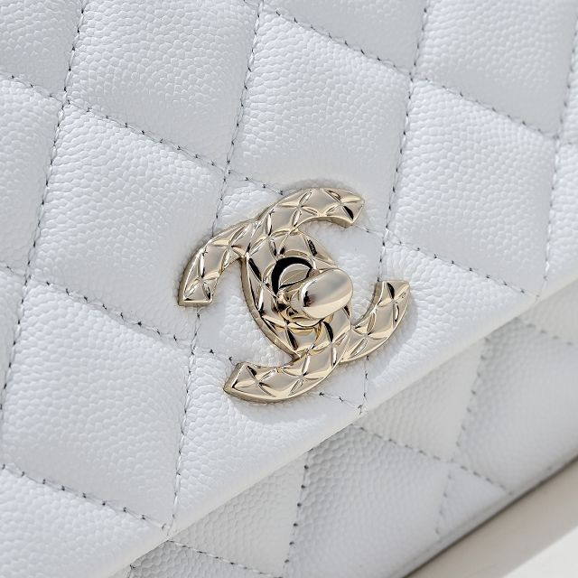 CC original grained calfskin top handle flap bag AS5554 white