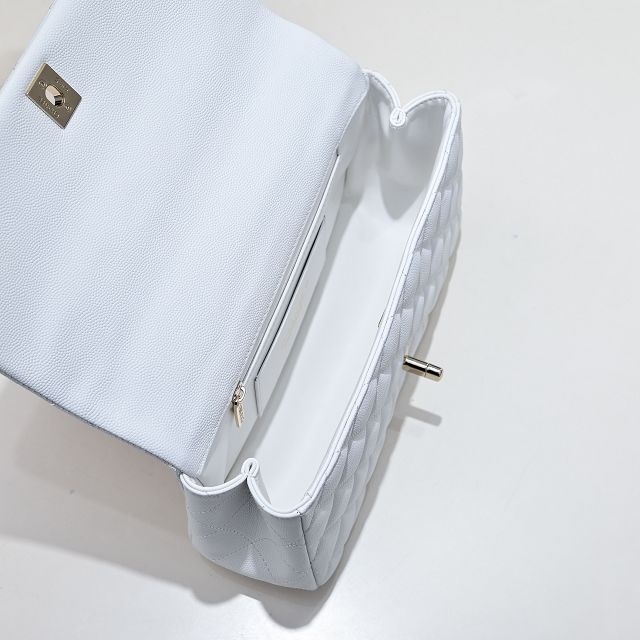 CC original grained calfskin top handle flap bag AS5554 white