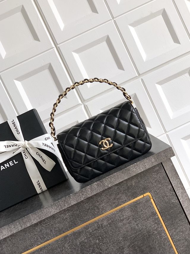 CC original lambskin top handle clutch AP3240 black