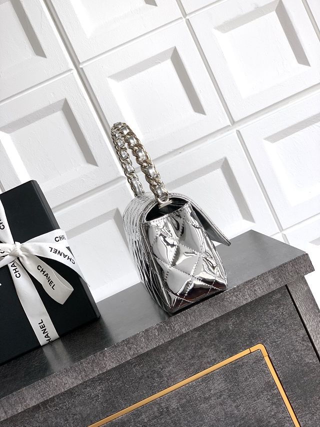 CC original patent calfskin top handle clutch AP3240 silver