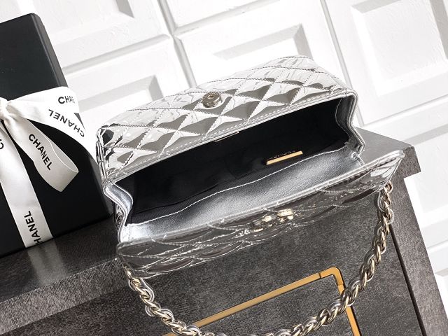 CC original patent calfskin top handle clutch AP3240 silver