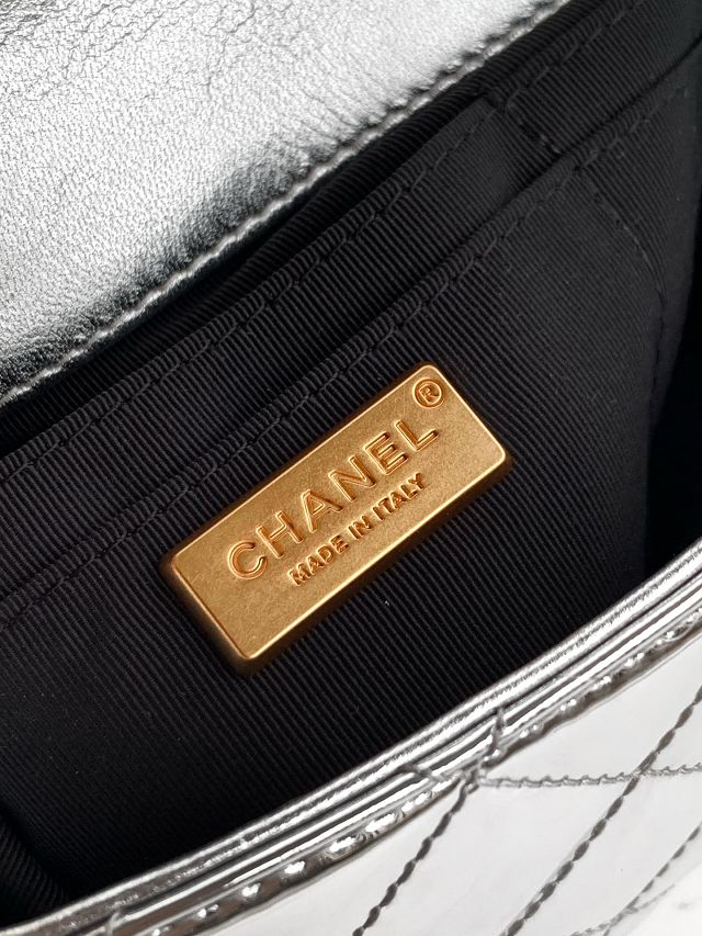 CC original patent calfskin top handle clutch AP3240 silver