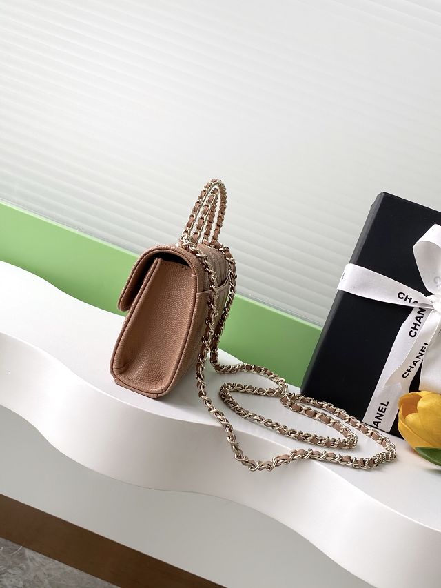 CC original grained calfskin flap phone holder AP3238 apricot