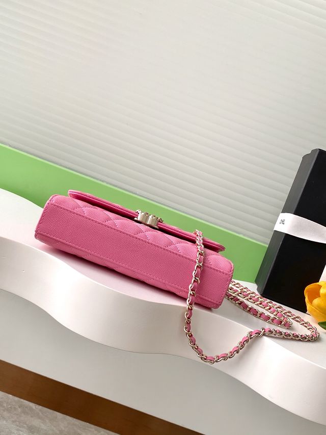 CC original grained calfskin flap phone holder AP3238 hot pink