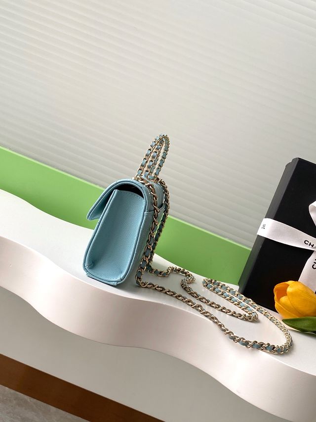 CC original grained calfskin flap phone holder AP3238 light blue