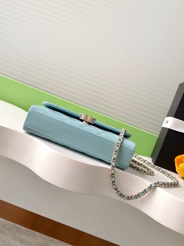 CC original grained calfskin flap phone holder AP3238 light blue