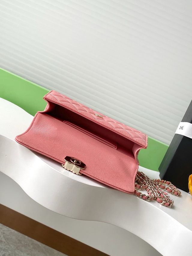 CC original grained calfskin flap phone holder AP3238 light pink