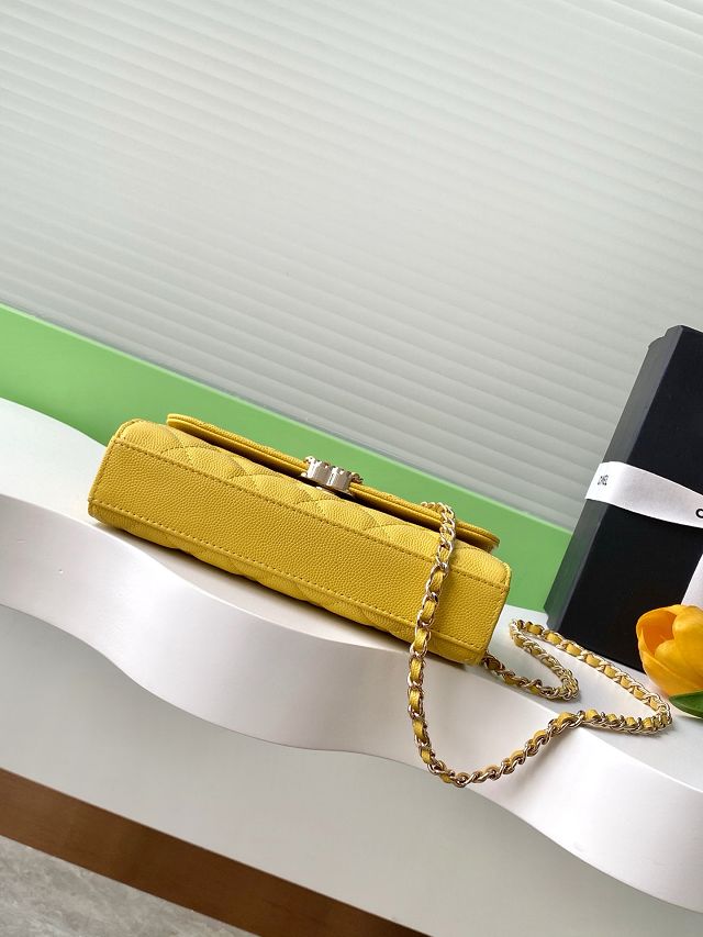 CC original grained calfskin flap phone holder AP3238 yellow