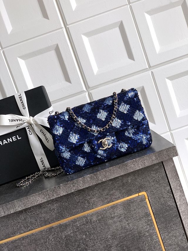 CC original sequins mini flap bag AS4561 blue