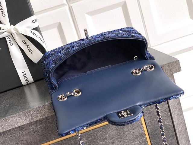 CC original sequins mini flap bag AS4561 blue
