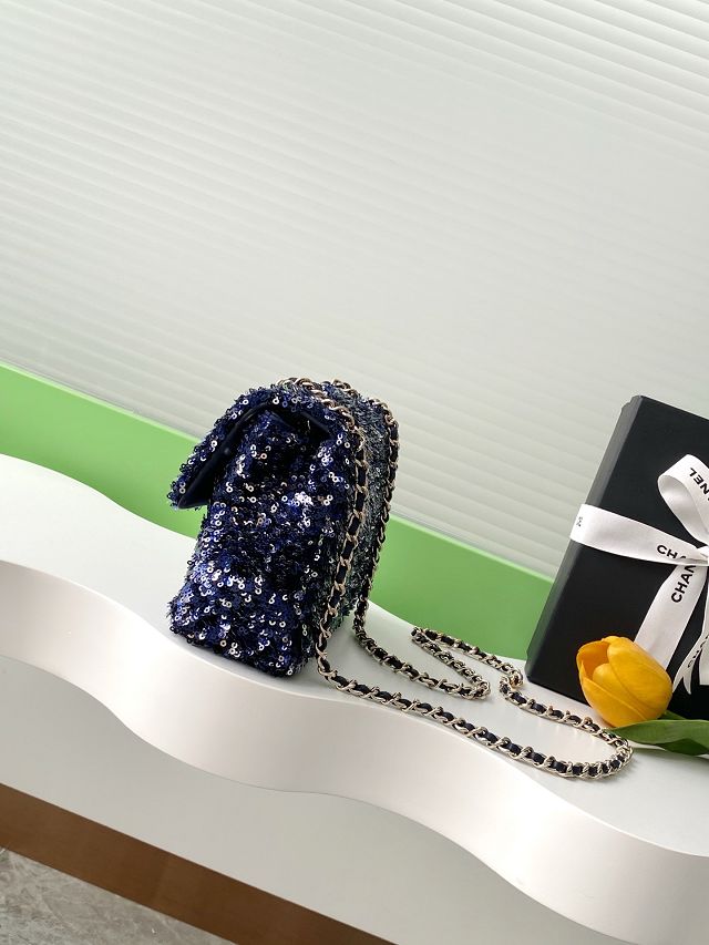 CC original sequins mini flap bag AS4561 dark blue