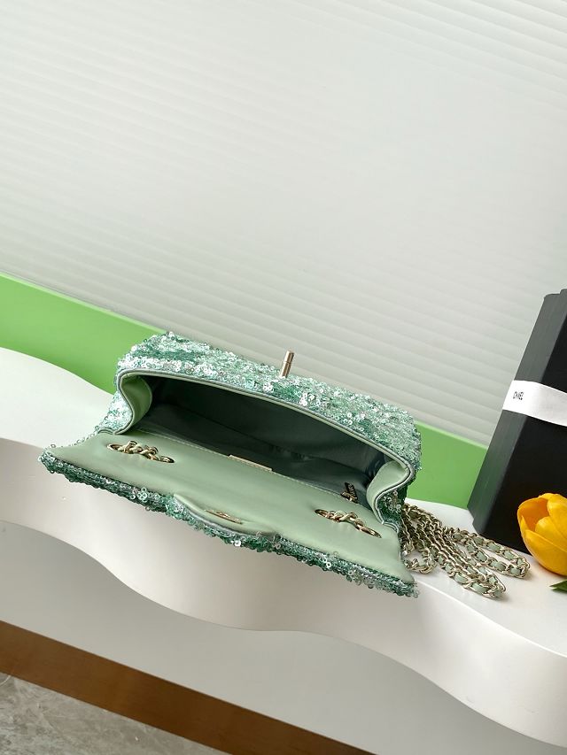 CC original sequins mini flap bag AS4561 green