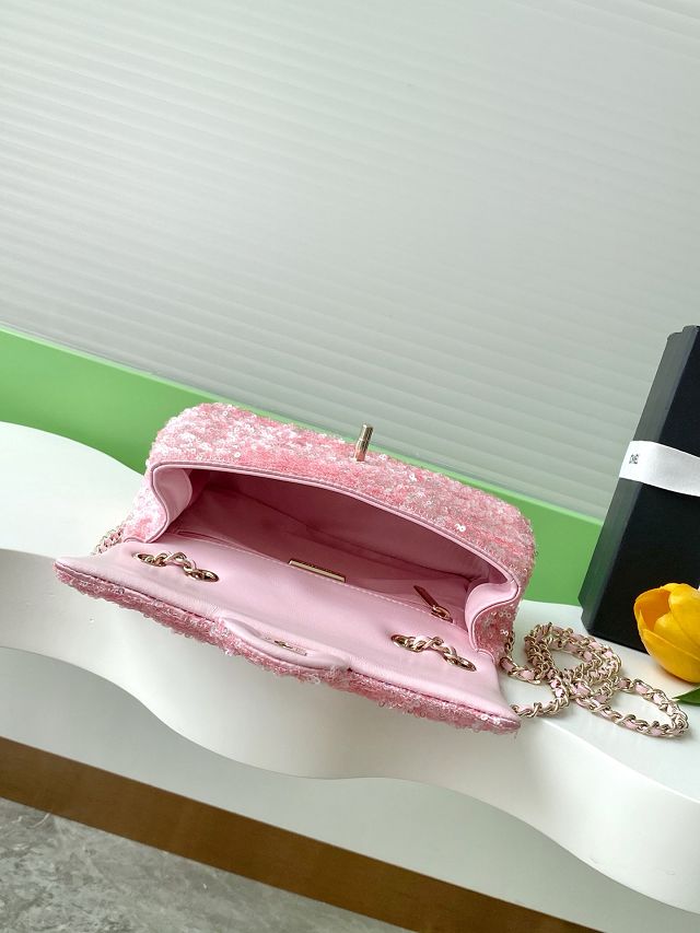 CC original sequins mini flap bag AS4561 pink