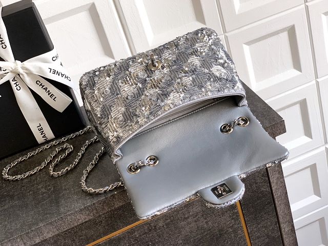 CC original sequins mini flap bag AS4561 silver