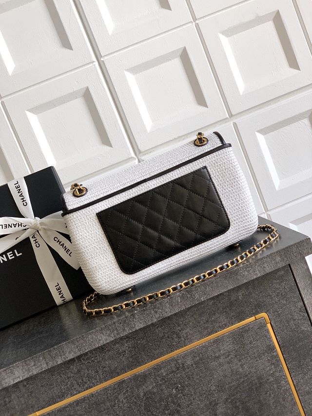 CC original tweed medium flap bag A01112 white