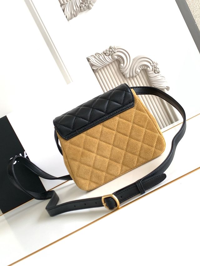 CC original suede calfskin flap phone holder AP4679 beige