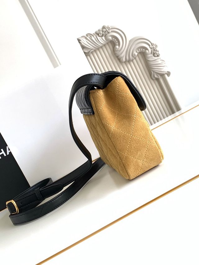 CC original suede calfskin flap phone holder AP4679 beige