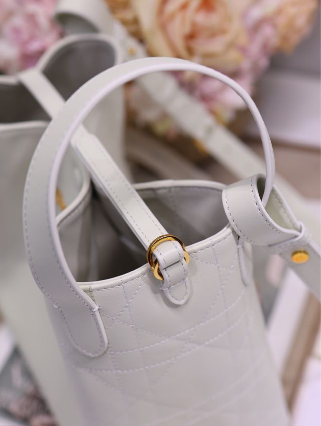 Dior original calfskin medium signature bucket bag M2841 off-white