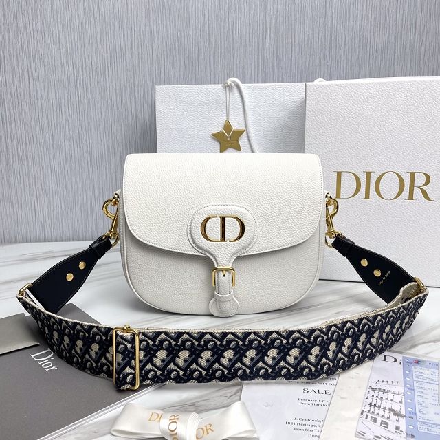 Dior original grained calfskin large bobby bag M9320 white