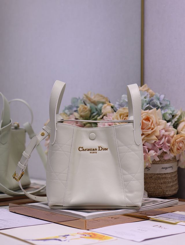 Dior original calfskin small signature bucket bag M2840 off-white