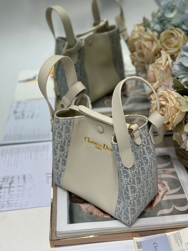 Dior original calfskin&cotton small signature bucket bag M2840 blue