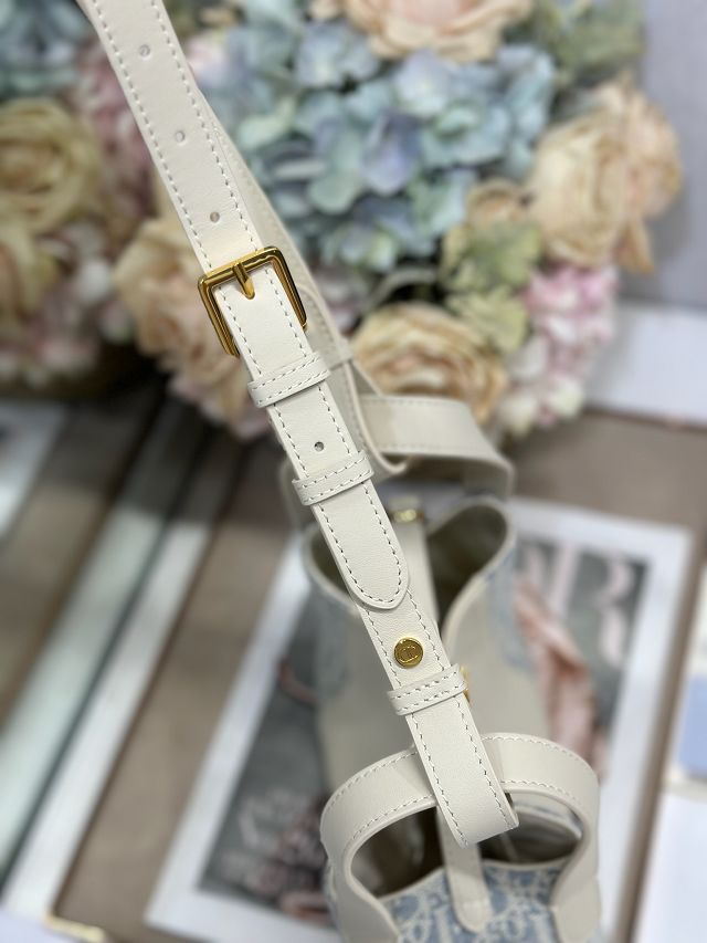 Dior original calfskin&cotton small signature bucket bag M2840 blue