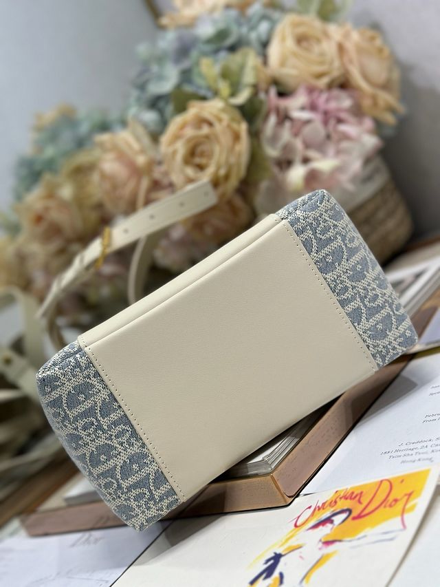 Dior original calfskin&cotton small signature bucket bag M2840 blue