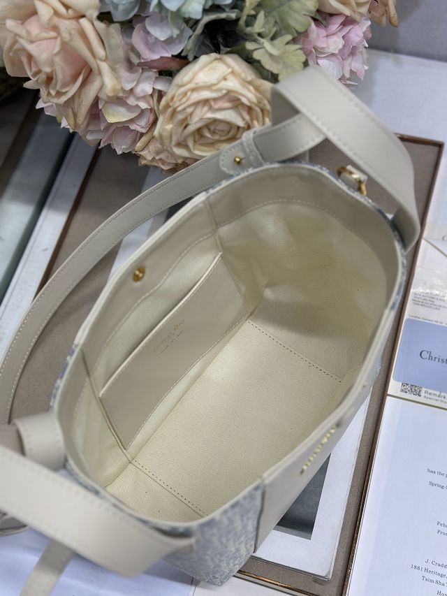 Dior original calfskin&cotton small signature bucket bag M2840 blue