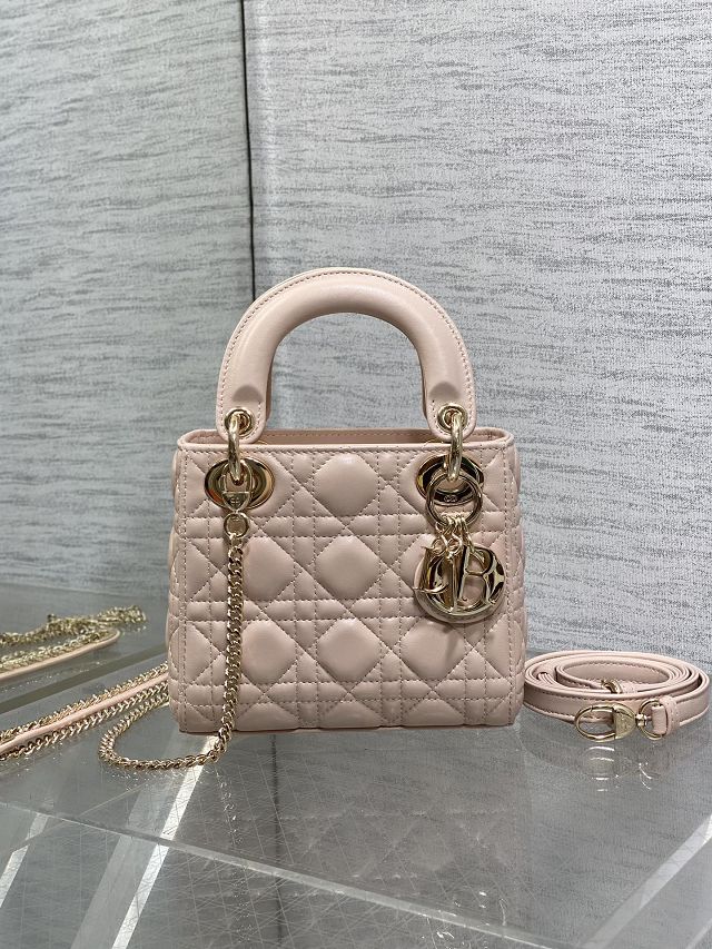 Dior original lambskin mini lady bag M0505 power beige