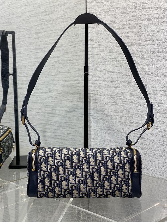 Dior original cotton east-west bowling bag S2862 dark blue