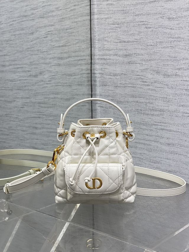 Dior original lambskin mini caro bucket bag M3369 white