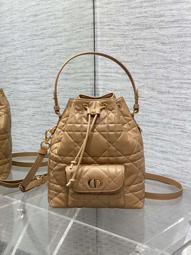 Dior original lambskin small caro bucket bag M3372 brown