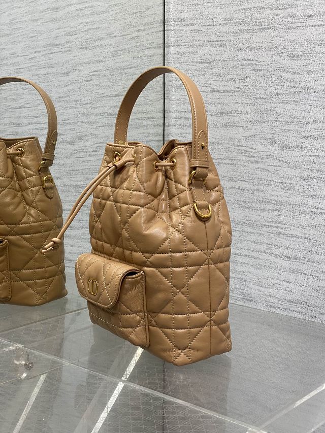 Dior original lambskin small caro bucket bag M3372 brown