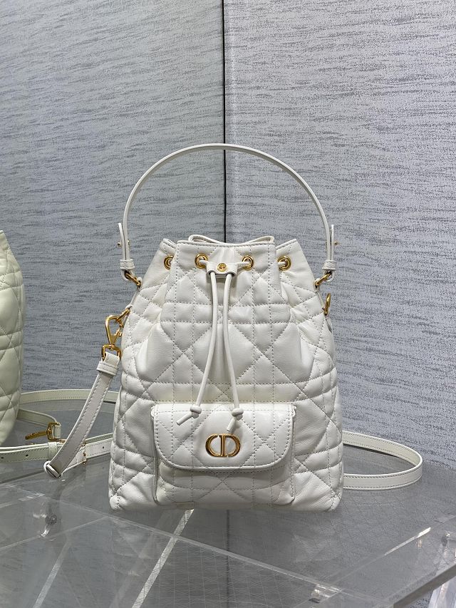 Dior original lambskin small caro bucket bag M3372 white