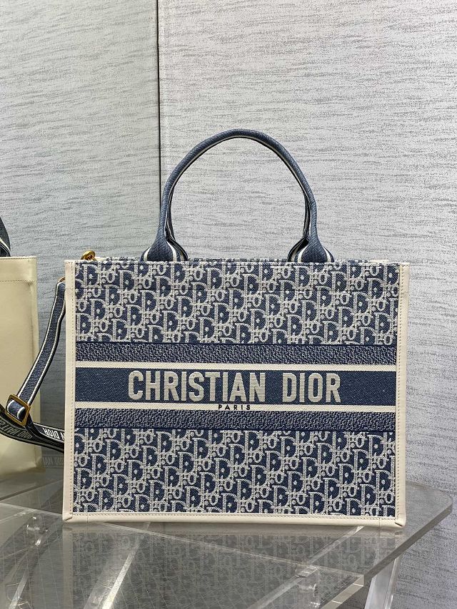 Dior original cotton medium book tote bag M1324 blue