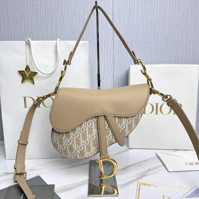 Dior original cotton saddle bag M0455 natural