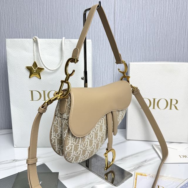 Dior original cotton saddle bag M0455 natural
