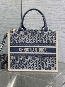 Dior original cotton small book tote bag M1325 blue