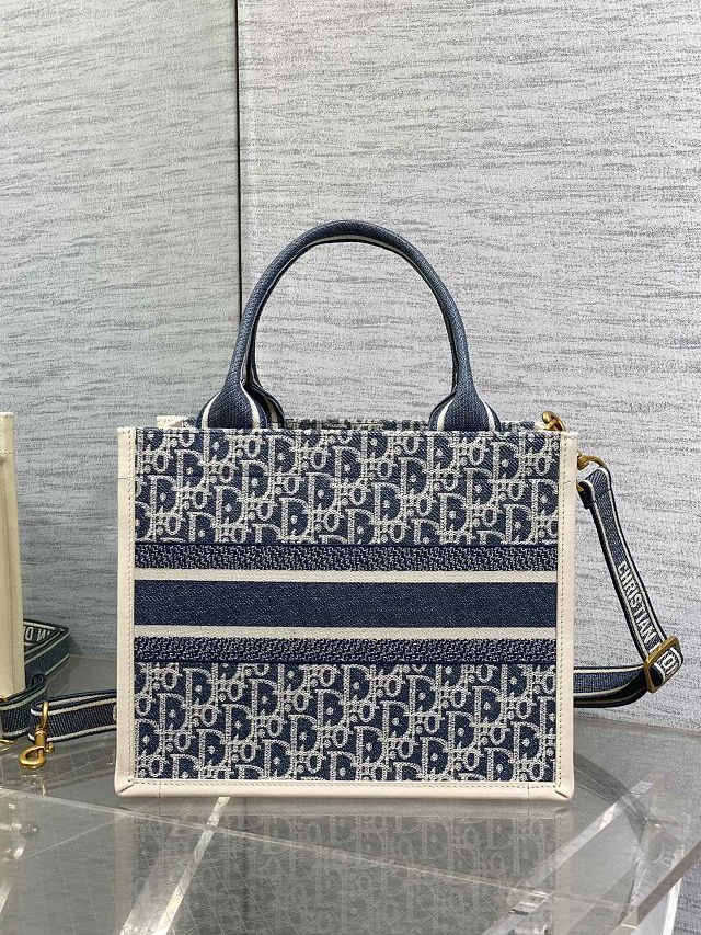 Dior original cotton small book tote bag M1325 blue