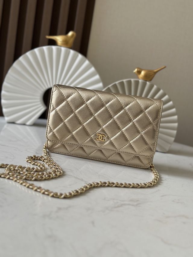 CC original iridescent lambskin wallet on chain AP0250 gold