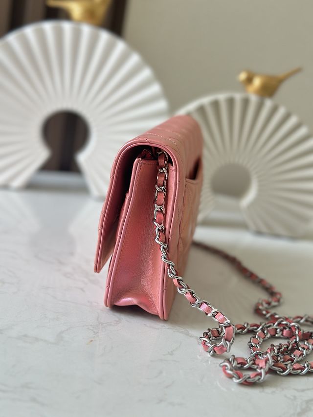 CC original iridescent lambskin wallet on chain AP0250 pink