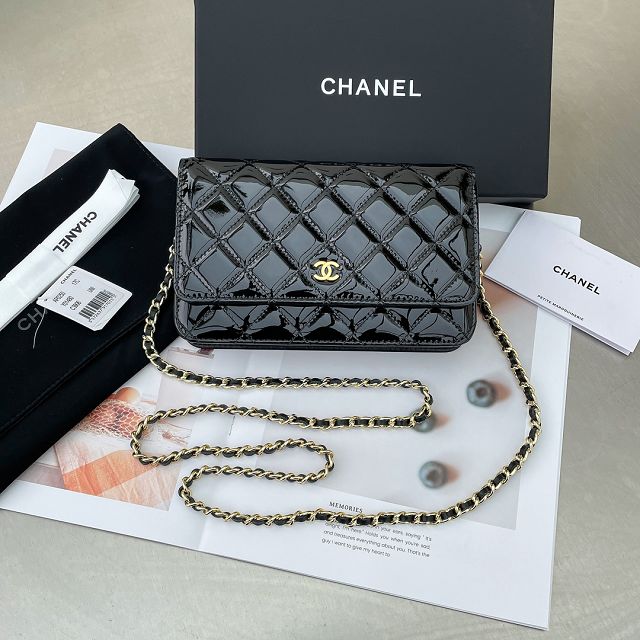 CC original patent calfskin wallet on chain AP0250 black