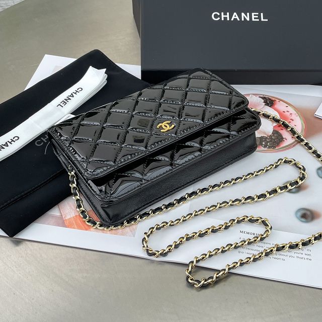 CC original patent calfskin wallet on chain AP0250 black